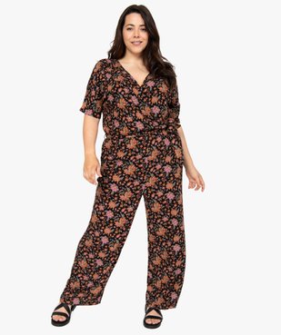Combinaison pantalon femme grande taille à motifs fleuris et haut cache-cœur vue2 - GEMO (G TAILLE) - GEMO