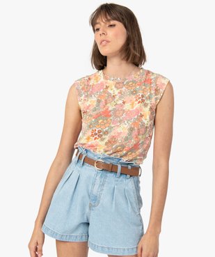 Tee-shirt femme à manches courtes à motifs fleuris vue1 - GEMO(FEMME PAP) - GEMO