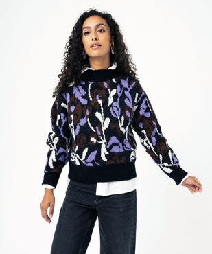 Pull court en jacquard fleuri femme vue1 - GEMO(FEMME PAP) - GEMO