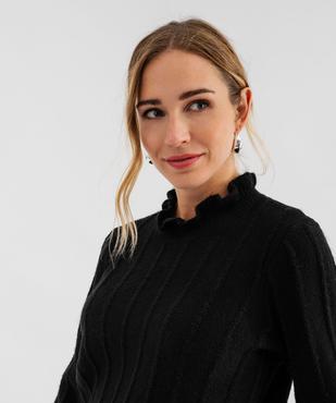 Pull en maille ajourée avec finitions froncées femme vue2 - GEMO(FEMME PAP) - GEMO