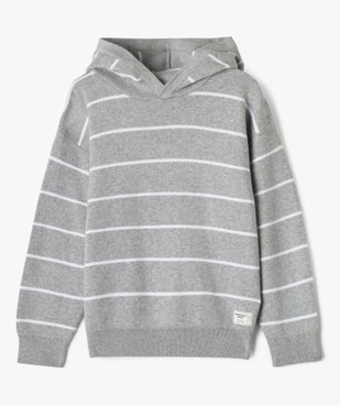 Pull à capuche en fine maille rayée garçon vue1 - GEMO (ENFANT) - GEMO