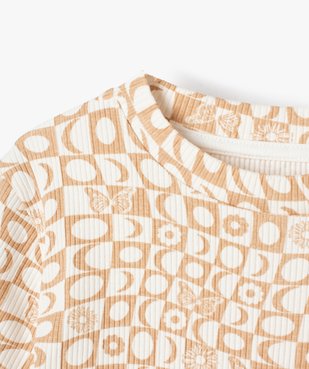 Tee-shirt fille à manches courtes imprimé en maille côtelée  vue2 - GEMO (JUNIOR) - GEMO