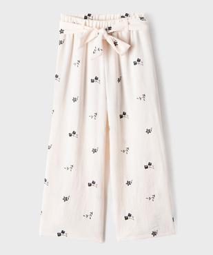 Pantalon large brodé avec taille élastique et ceinture fille vue1 - GEMO (ENFANT) - GEMO