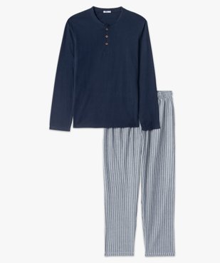 Pyjama homme avec haut uni et pantalon rayé vue4 - GEMO(HOMWR HOM) - GEMO