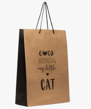 Sac cadeau en papier kraft recyclé imprimé chat et message vue1 - GEMO C4G FEMME - GEMO