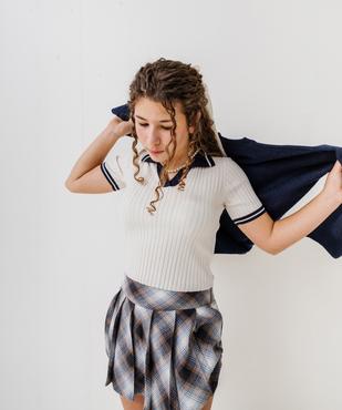 Pull à manches courtes avec col polo coupe courte fille vue1 - GEMO (JUNIOR) - GEMO