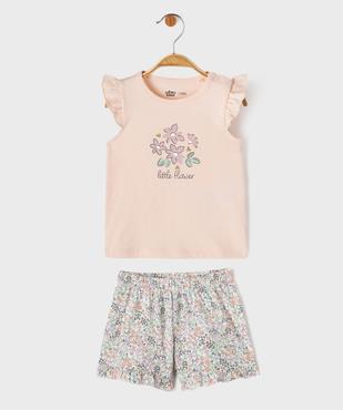 Pyjashort 2 pièces à motifs fleurs bébé fille vue1 - GEMO 4G BEBE - GEMO