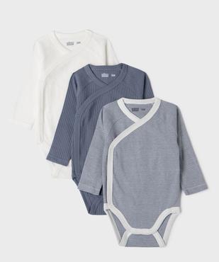 Body manches longues fermeture croisée bébé garçon (lot de 3) vue1 - GEMO 4G BEBE - GEMO