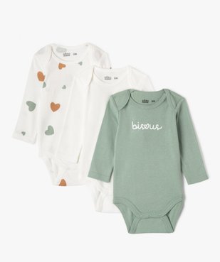Bodies manches longues bébé fille avec col américain (lot de 3) vue2 - GEMO 4G BEBE - GEMO