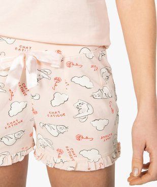 Short de pyjama femme imprimé à petits volants dans le bas motif chats all over vue2 - GEMO(HOMWR FEM) - GEMO