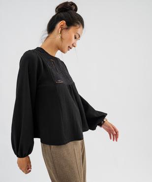 T-shirt manches longues uni avec plastron brodé femme vue1 - GEMO(FEMME PAP) - GEMO