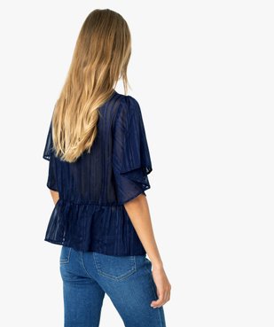 Blouse femme à manches courtes rayée en voile transparent vue3 - GEMO(FEMME PAP) - GEMO