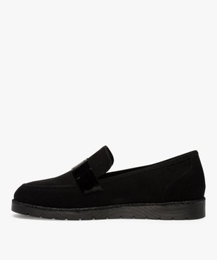 Mocassins femme en suédine unie et bride vernie vue3 - GEMO (CASUAL) - GEMO