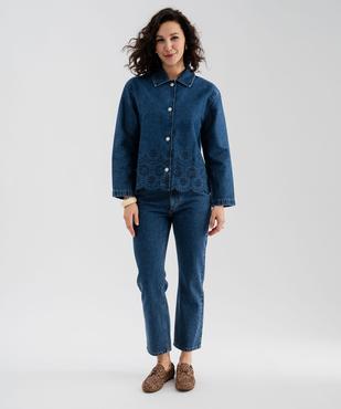 Veste en jean fluide avec motifs brodés ajourés femme vue4 - GEMO(FEMME PAP) - GEMO