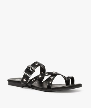 Mules femme à talon plat et brides croisées à clous vue2 - GEMO (CASUAL) - GEMO