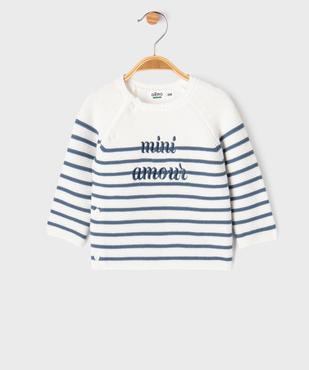 Pull brassière rayé avec message brodé bébé vue1 - GEMO(BB COUCHE) - GEMO