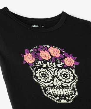 Tee-shirt fille motif calavera phosphorescent vue3 - GEMO (JUNIOR) - GEMO