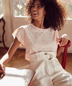 Tee-shirt femme à manches courtes façon dentelle anglaise vue6 - GEMO(FEMME PAP) - GEMO