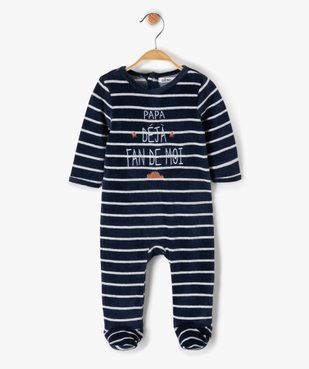 Pyjama bébé en velours avec inscription sur l’avant vue1 - GEMO(BB COUCHE) - GEMO