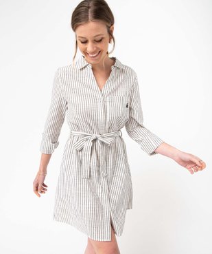 Robe chemise femme à manches longues rayée - LuluCastagnette vue1 - LULUCASTAGNETTE - GEMO