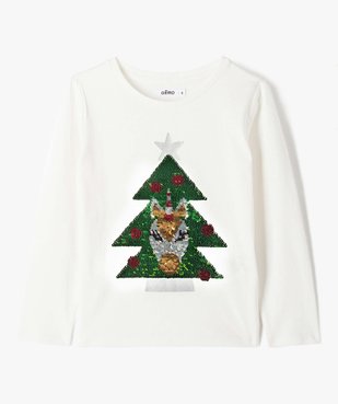 Tee-shirt de Noël fille à manches longues et sequins réversibles vue2 - GEMO (ENFANT) - GEMO