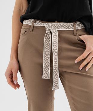 Pantacourt slim taille haute en coton stretch avec ceinture à nouer femme vue2 - GEMO 4G FEMME - GEMO