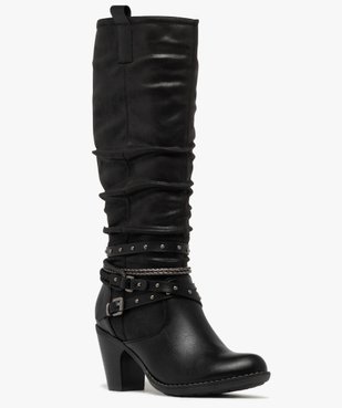 Bottes femme à talon carré et tige plissée avec brides fantaisie vue2 - GEMO(URBAIN) - GEMO
