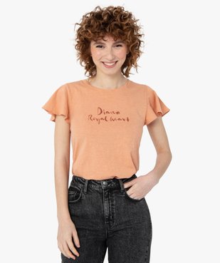 Tee-shirt femme à manches volantées avec message vue1 - GEMO(FEMME PAP) - GEMO