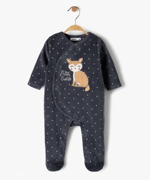 Pyjama bébé en velours à pois et motif fermeture devant vue1 - GEMO(BB COUCHE) - GEMO