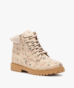 Boots femme à lacets col rembourré et semelle crantée Dessus imprimé fleuri vue2 - GEMO (CASUAL) - GEMO