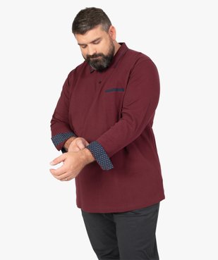Polo homme à manches longues avec liserés contrastants vue1 - GEMO (G TAILLE) - GEMO
