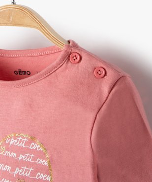 Tee-shirt bébé fille manches longues avec motifs et inscriptions vue2 - GEMO C4G BEBE - GEMO