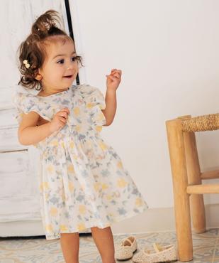 Robe courte à volants en coton fleuri bébé fille  vue1 - GEMO(BEBE DEBT) - GEMO