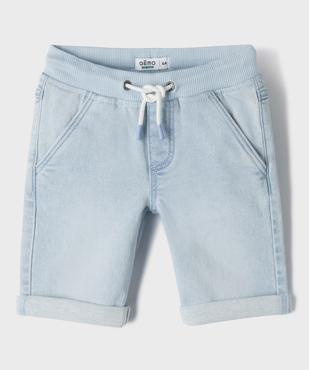 Bermuda en jean extensible délavé avec taille en bord-côte garçon vue2 - GEMO (ENFANT) - GEMO