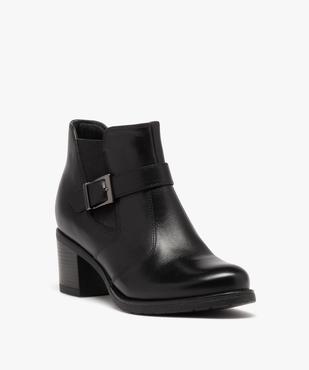 Boots femme dessus en cuir uni à talon carré vue2 - GEMO(URBAIN) - GEMO