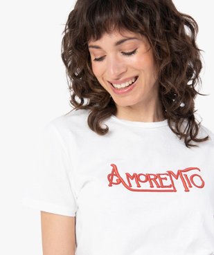 Tee-shirt femme à manches courtes avec inscription vue1 - GEMO(FEMME PAP) - GEMO