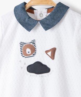 Pyjama bébé en velours avec col chemise et motif vue2 - GEMO(BB COUCHE) - GEMO