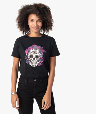 Tee-shirt femme à manches courtes avec motif tête de mort vue1 - GEMO(FEMME PAP) - GEMO