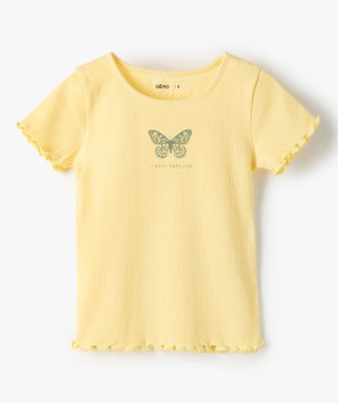Tee-shirt fille en maille côtelée avec finitions froncées vue1 - GEMO C4G FILLE - GEMO