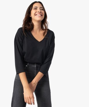 Tee-shirt femme à manches ¾ col V vue1 - GEMO(FEMME PAP) - GEMO