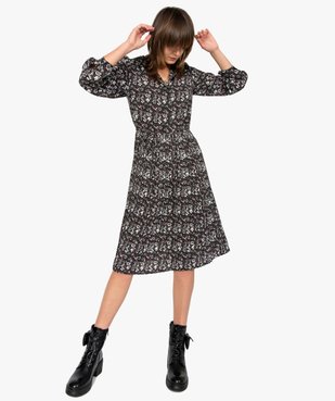 Robe femme midi imprimée à manches longues et col chemise vue1 - GEMO(FEMME PAP) - GEMO