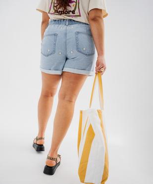 Short en jean brodé à taille paper bag femme grande taille vue3 - GEMO (G TAILLE) - GEMO