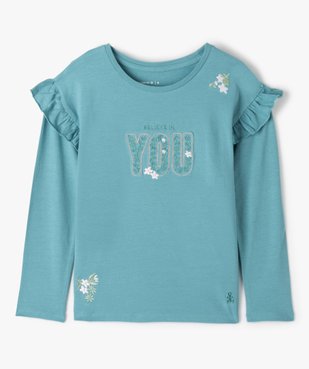 Tee-shirt fille à manches longues volantées et broderie brillante - LuluCastagnette vue1 - LULUCASTAGNETTE - GEMO