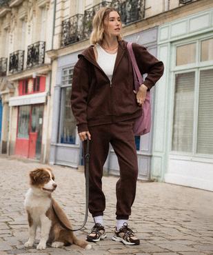 Pantalon de jogging en molleton uni à taille élastiquée femme vue5 - GEMO 4G FEMME - GEMO