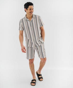 Bermuda rayé en textile de coton tissé homme vue5 - GEMO 4G HOMME - GEMO