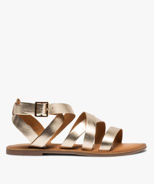 Sandales femme à talon plat et brides croisées en cuir vue1 - GEMO (CASUAL) - GEMO