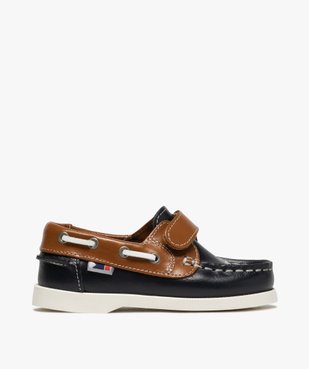 Chaussures bateau garçon dessus cuir à fermeture scratch Dessus cuir lisse bicolore vue1 - GEMO (ENFANT) - GEMO