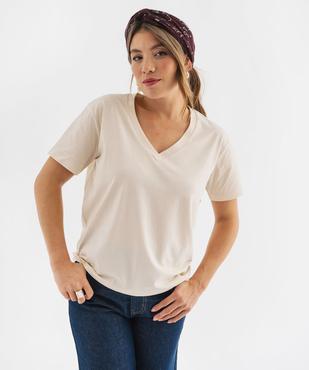 Tee-shirt manches courtes col V uni en coton femme vue4 - GEMO 4G FEMME - GEMO