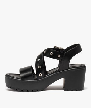 Sandales femme à talon et brides unies avec œillets métal vue3 - GEMO(URBAIN) - GEMO