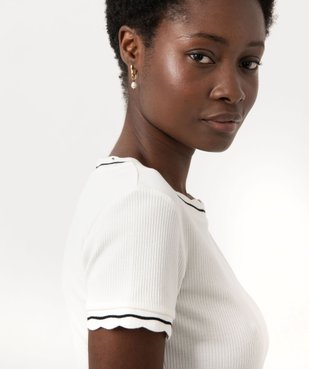 Tee-shirt à manches courtes en maille côtelée femme vue2 - GEMO(FEMME PAP) - GEMO